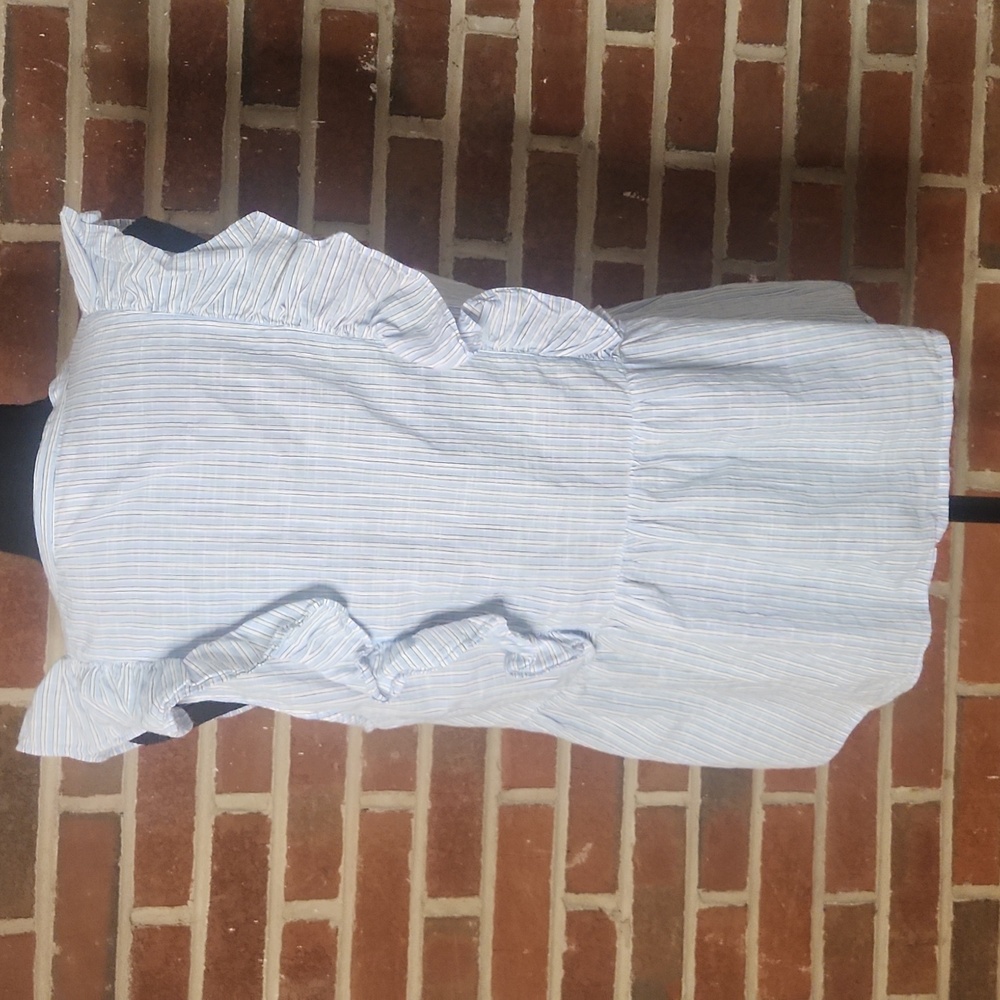 LOFT Blue and White Ruffled Peplum Blouse, Size Medium - Picture 3 of 8